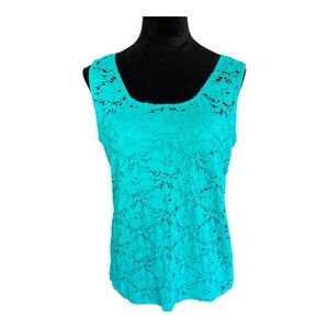 Peck & Peck Weekend Aqua/Teal Lace Lined Knit Tank